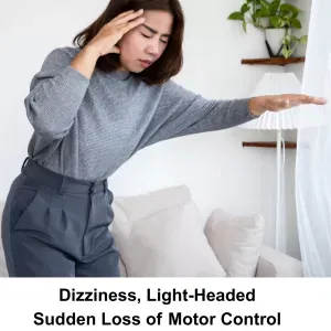 acupuncture for fainting, dizziness, syncope - woman holding hand to her head, unsteady