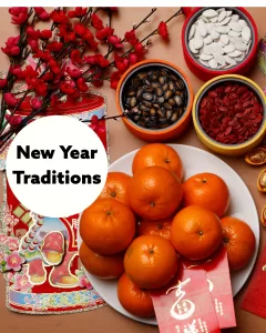 Traditional Foods and decorations for the Chinese New Year Celebration